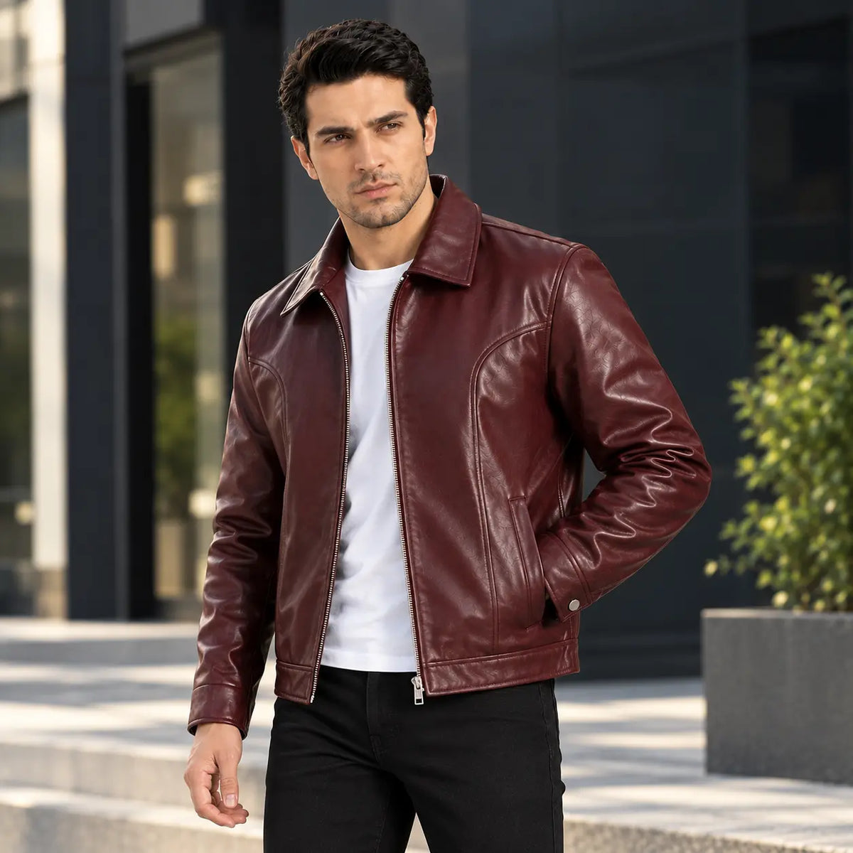 Men’s Burgundy Leather Jacket