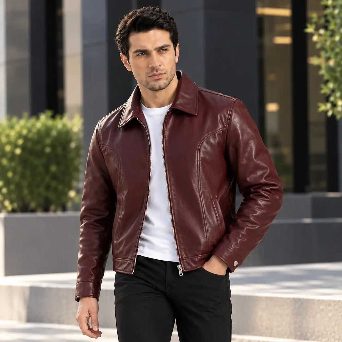 Men’s Burgundy Leather Jacket