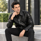 Men's black leather jacket