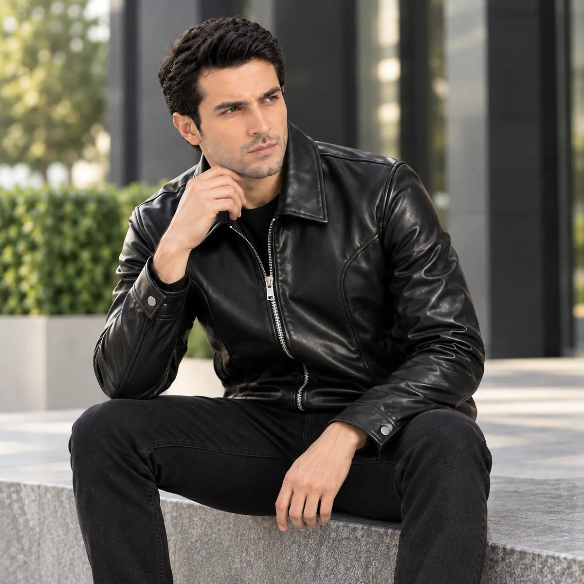 Men's black leather jacket