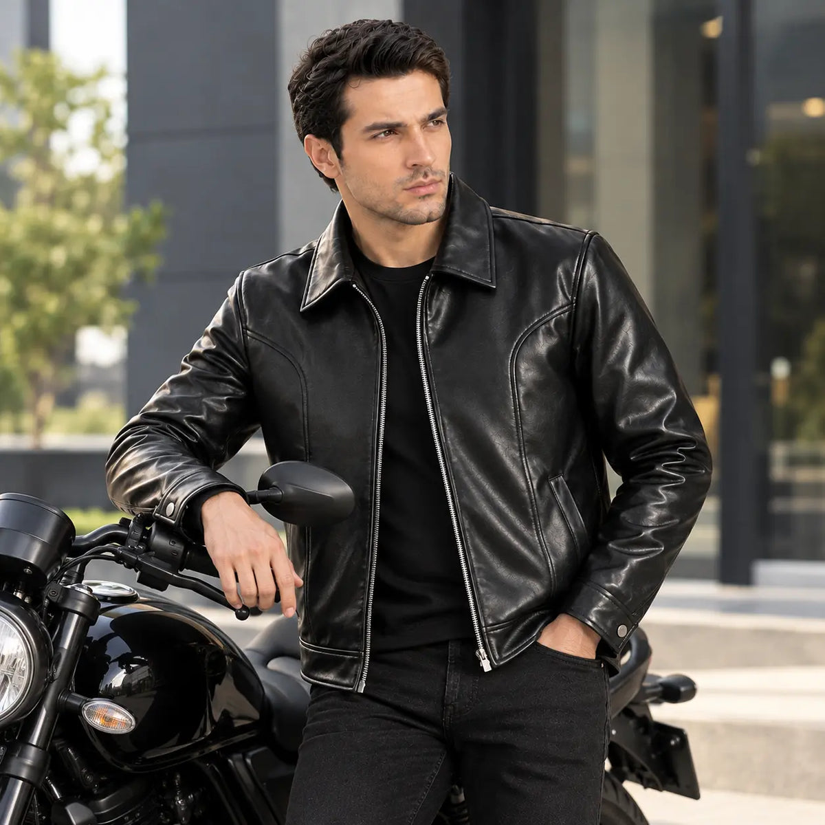 Men's black leather jacket