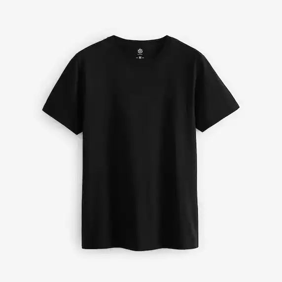 Men’s plain black cotton T-shirt with classic crew neck – Coder Stitch
