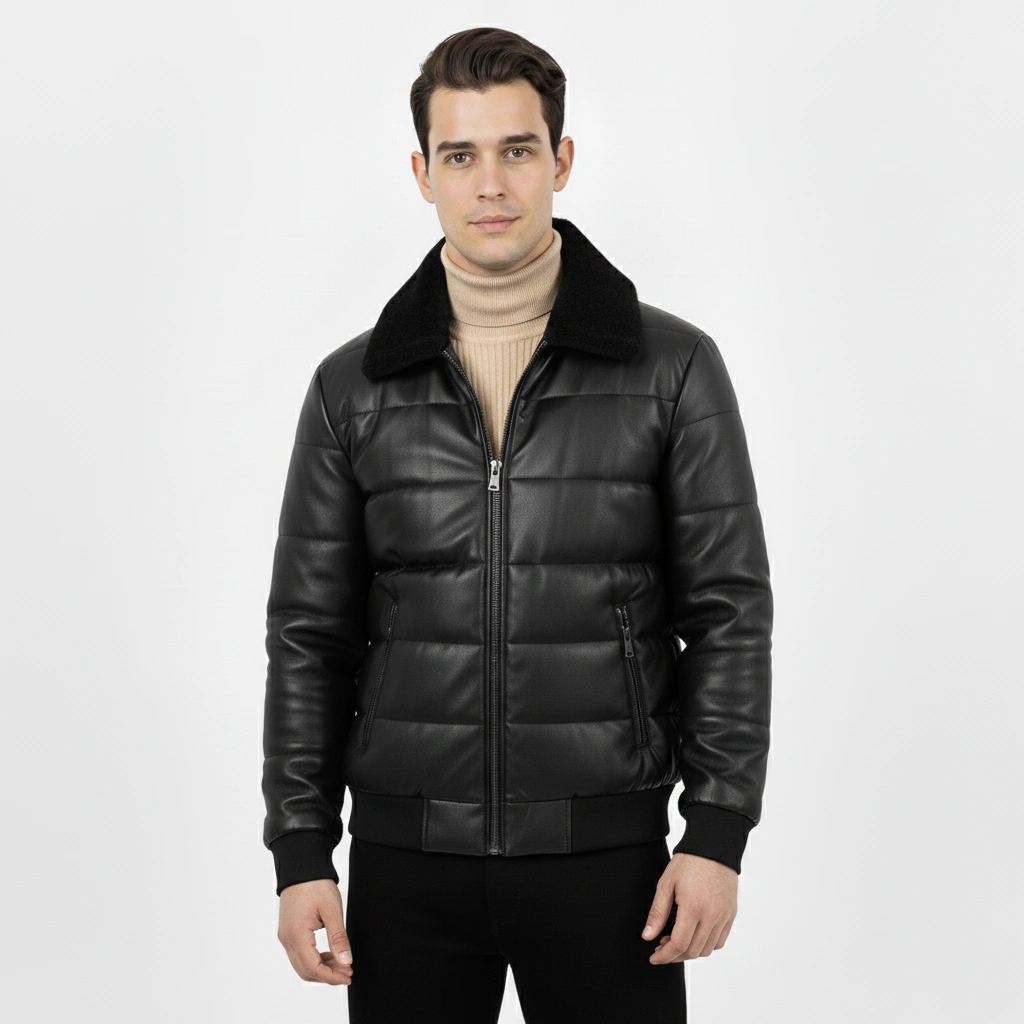 Faux Leather Puffer Jacket - Image 4
