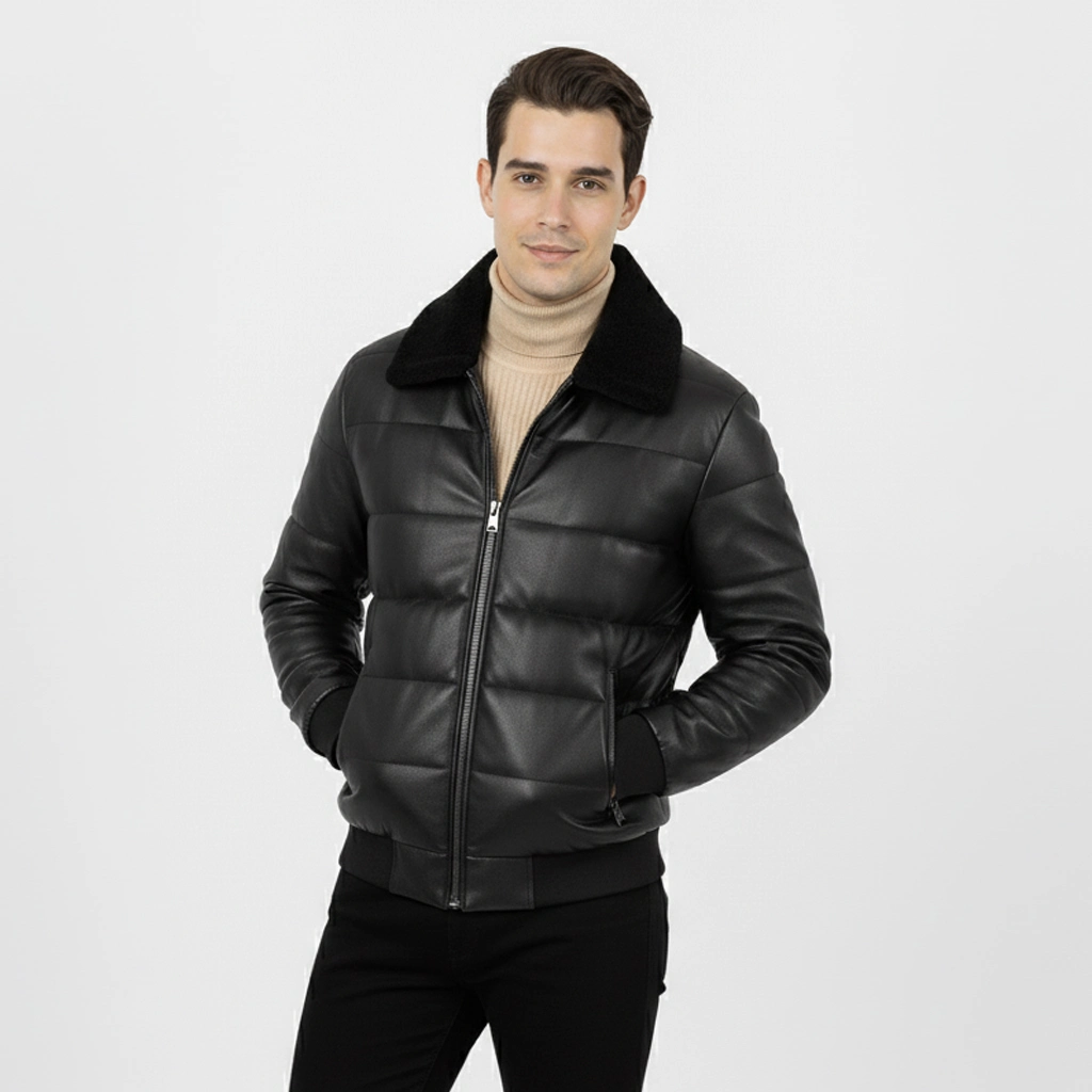 Faux Leather Puffer Jacket - Image 2