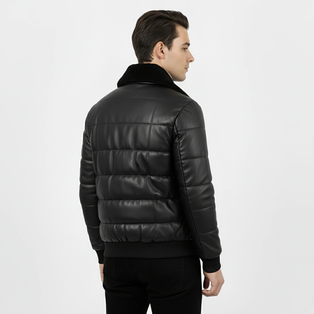 Faux Leather Puffer Jacket - Image 6