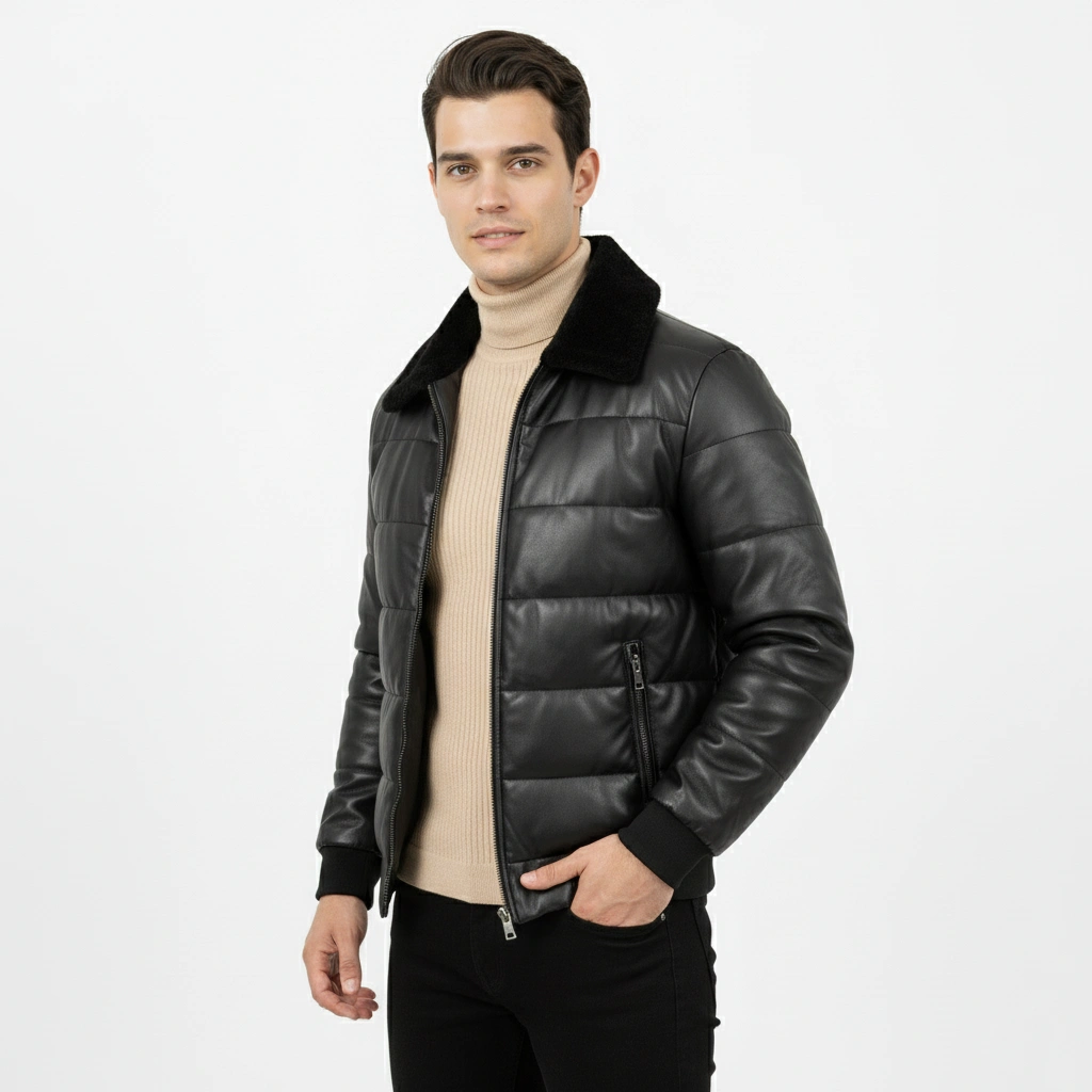 Faux Leather Puffer Jacket