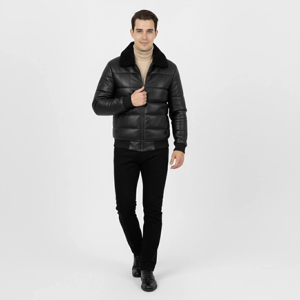 Faux Leather Puffer Jacket - Image 7