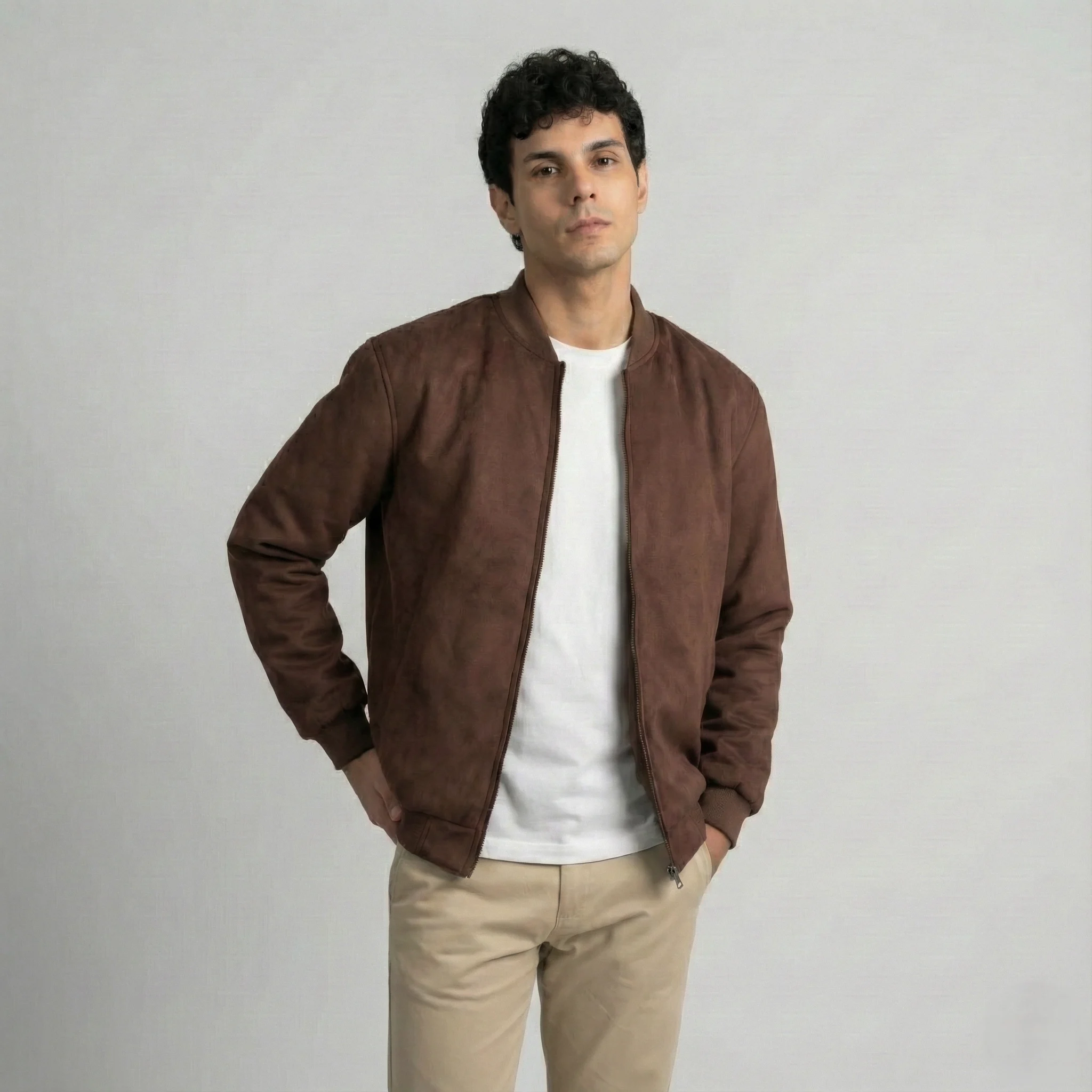 Brown Suede Bomber Jacket - Image 2