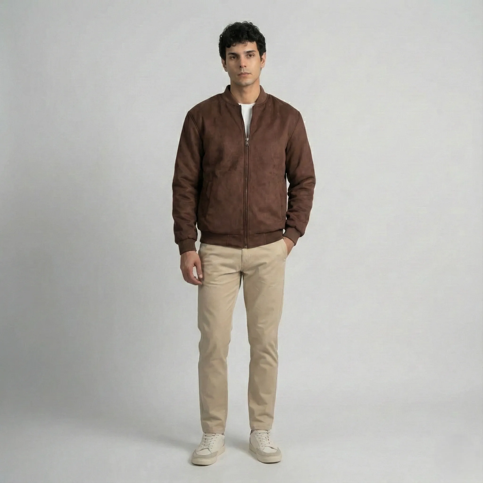 Brown Suede Bomber Jacket - Image 4
