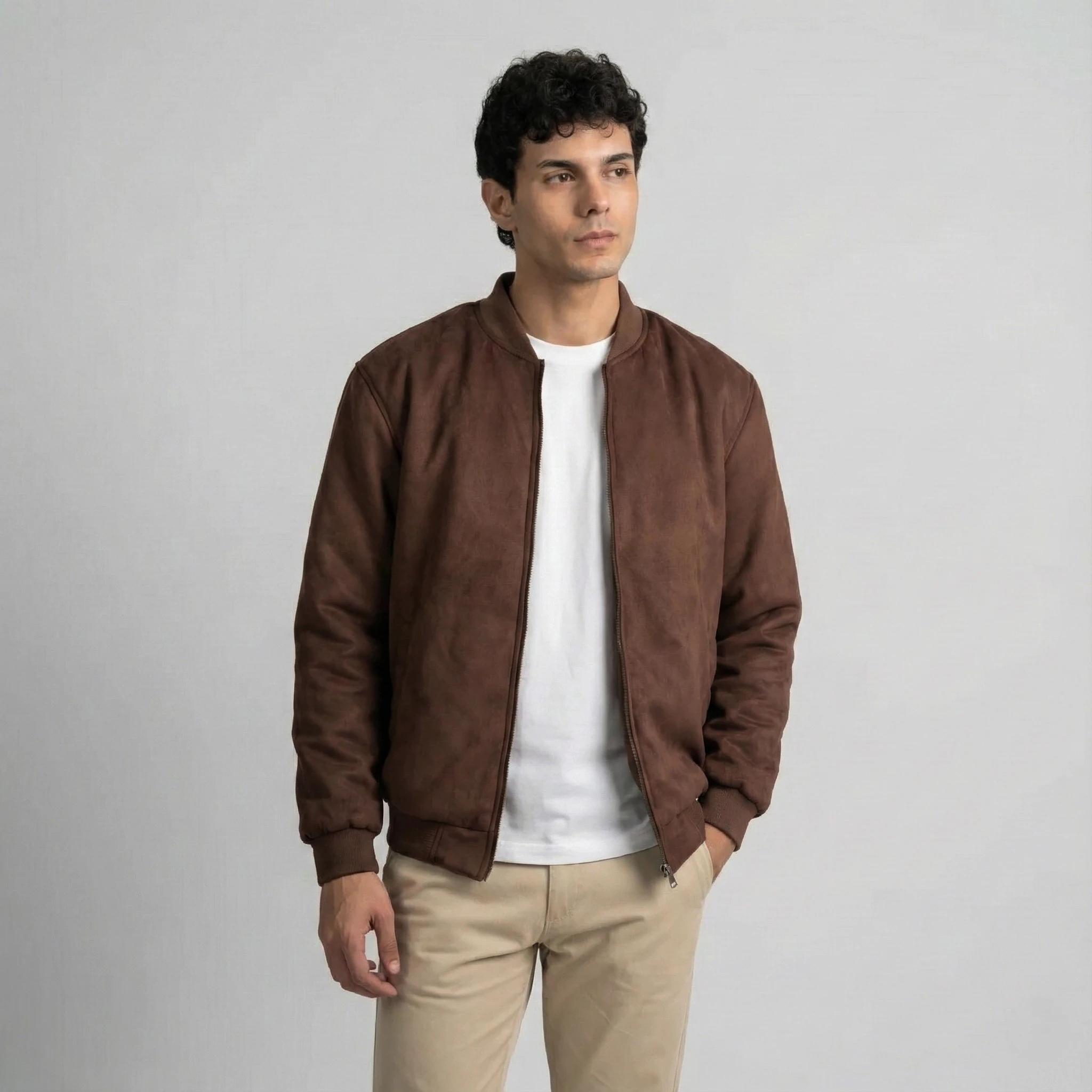 Brown Suede Bomber Jacket