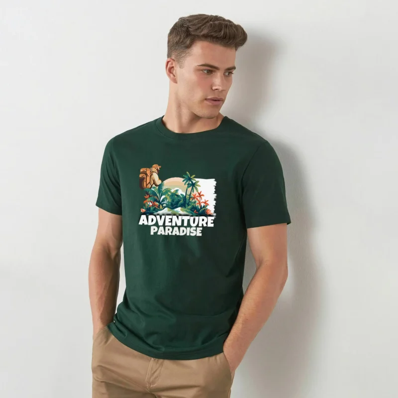 Men’s dark green adventure printed T-shirt – Coder Stitch casual wear