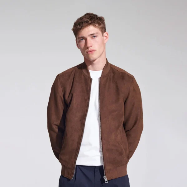 Men’s brown suede bomber jacket – classic casual outerwear for everyday wear