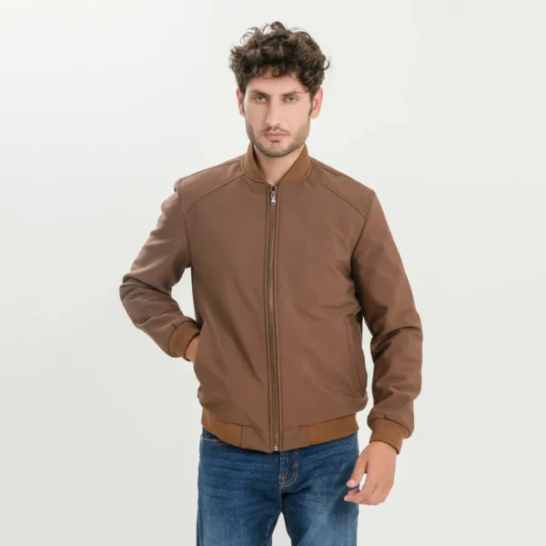 Men’s brown softshell bomber jacket – stylish and durable winter outerwear by Coder Stitch