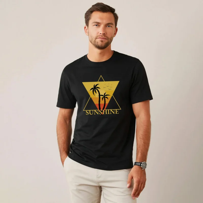 Men’s black graphic T-shirt with sunshine print – Coder Stitch