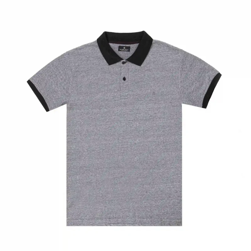 Men's Grey Textured Polo Shirt with Black Collar by Coder Stitch – Summer Casual Wear