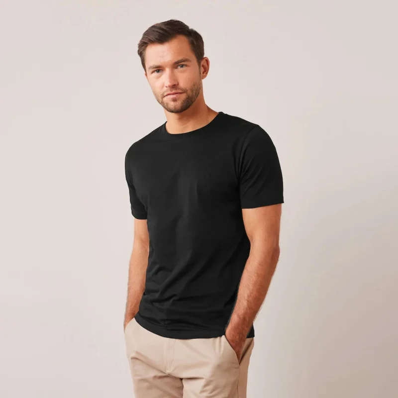 Men’s plain black cotton T-shirt with classic crew neck – Coder Stitch