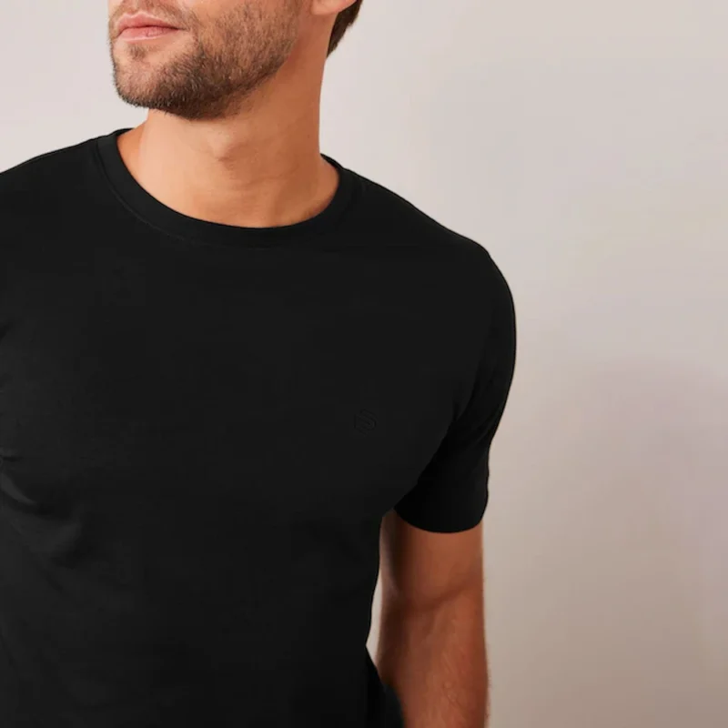 Men’s plain black cotton T-shirt with classic crew neck – Coder Stitch