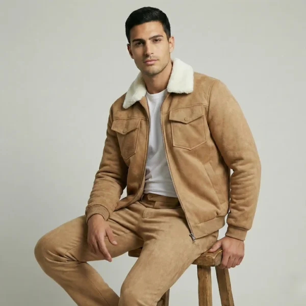 Tan Suede Jacket with Fur Collar