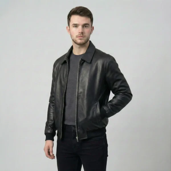 Black Faux Leather Bomber Jacket