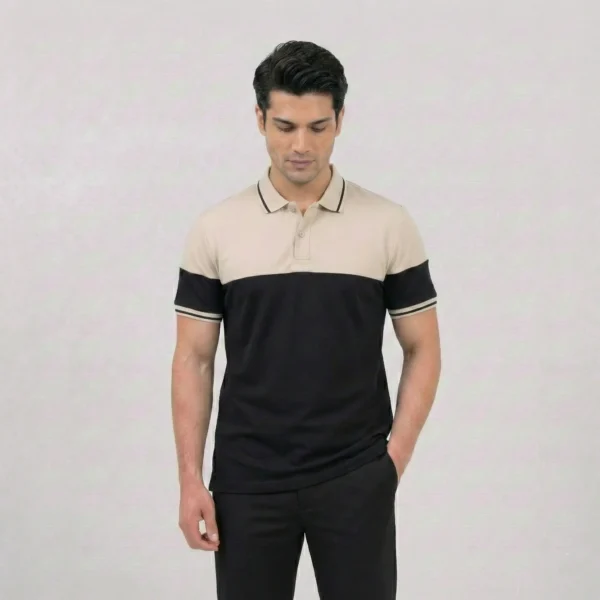 Beige Black Panel Polo