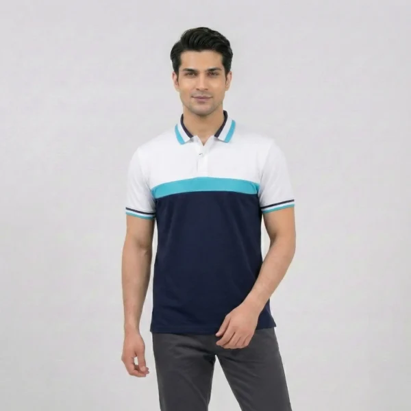 Tricolor Nautical Panel Pique Polo