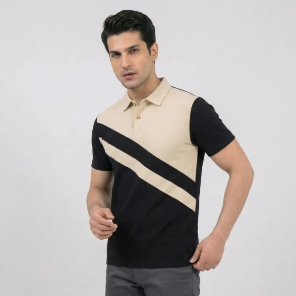 Diagonal Beige Black Polo Shirt