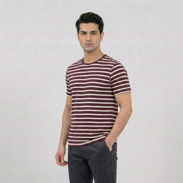 Maroon Striped Crew Neck Tee