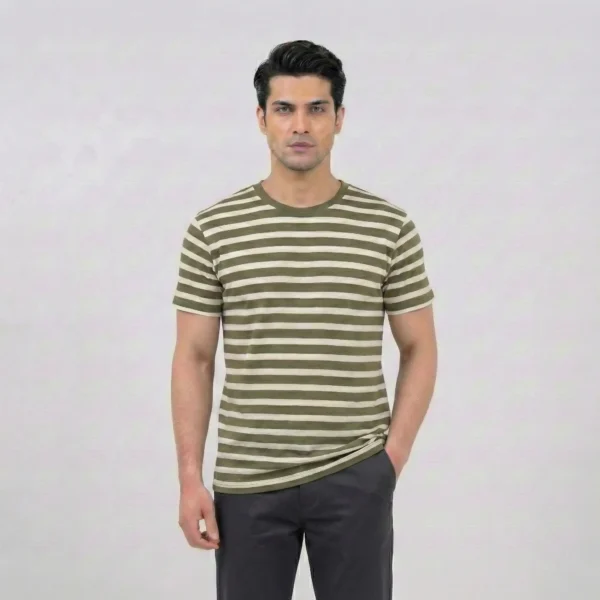 Olive Striped Crew Neck Tee