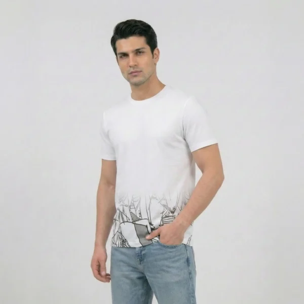 White Abstract Graphic Hem Tee